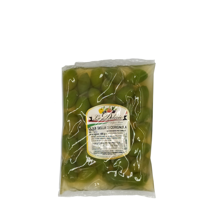 Schöne riesige grüne Cerignola Olive in der Tasche