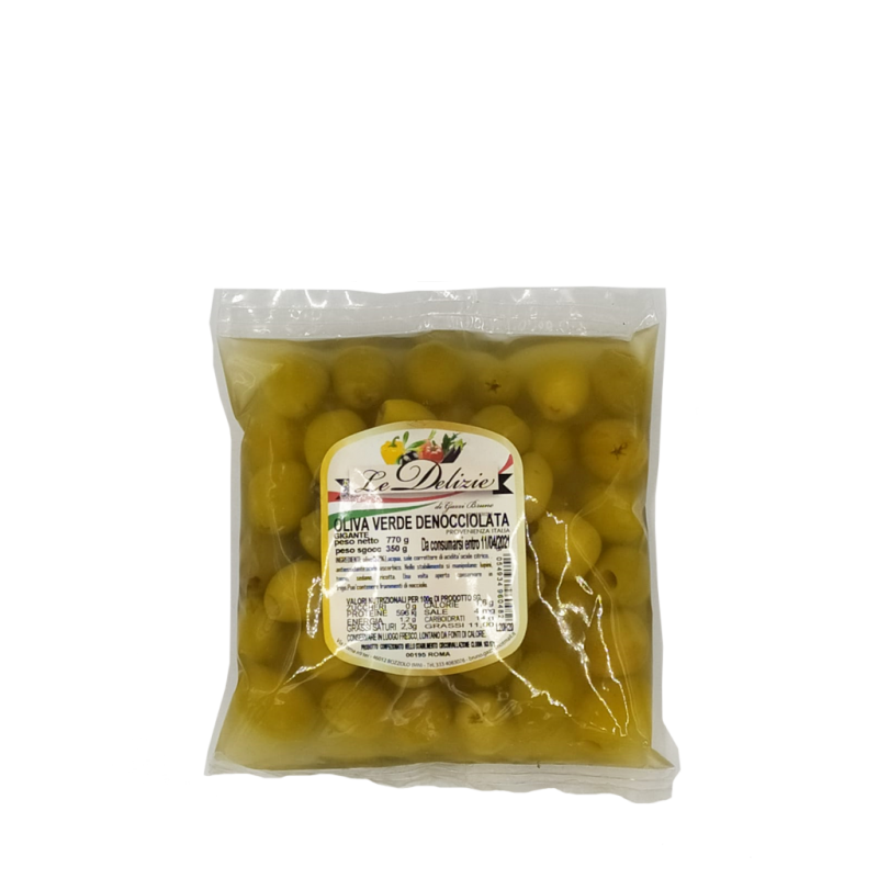 Pitted green olive in bag